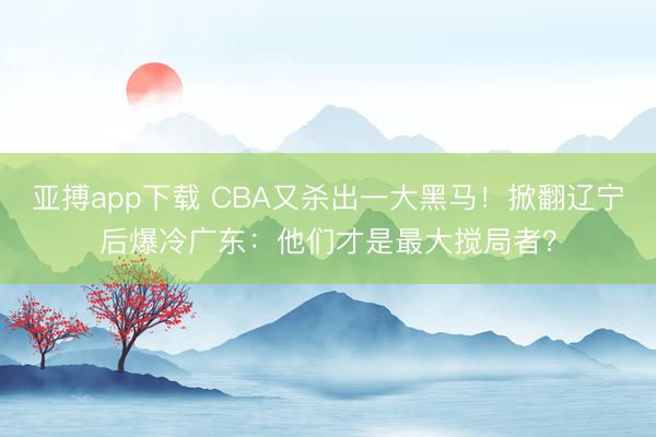 亚搏app下载 CBA又杀出一大黑马！掀翻辽宁后爆冷广东：他们才是最大搅局者？