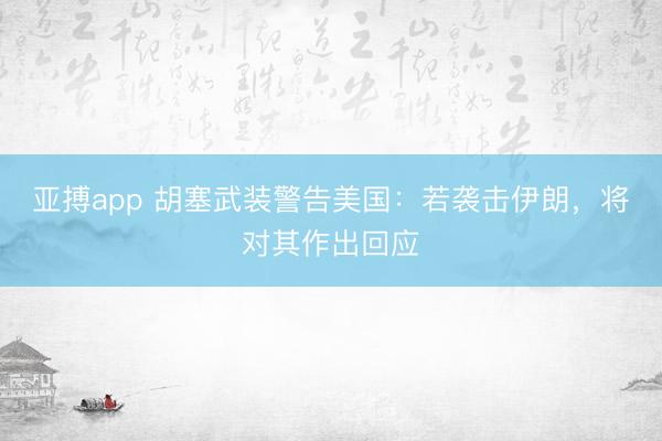 亚搏app 胡塞武装警告美国：若袭击伊朗，将对其作出回应