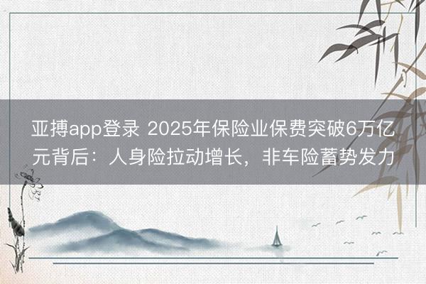 亚搏app登录 2025年保险业保费突破6万亿元背后：人身险拉动增长，非车险蓄势发力