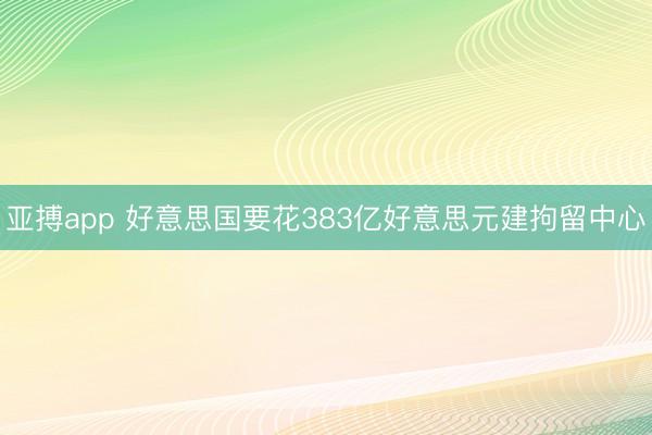 亚搏app 好意思国要花383亿好意思元建拘留中心