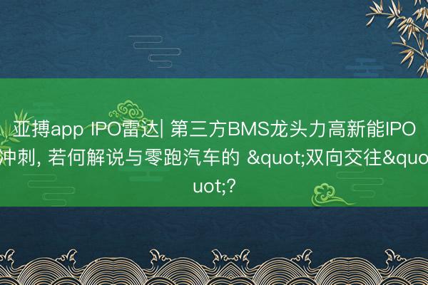 亚搏app IPO雷达| 第三方BMS龙头力高新能IPO再冲刺, 若何解说与零跑汽车的 "双向交往"?