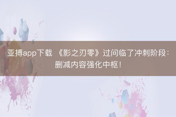 亚搏app下载 《影之刃零》过问临了冲刺阶段：删减内容强化中枢！
