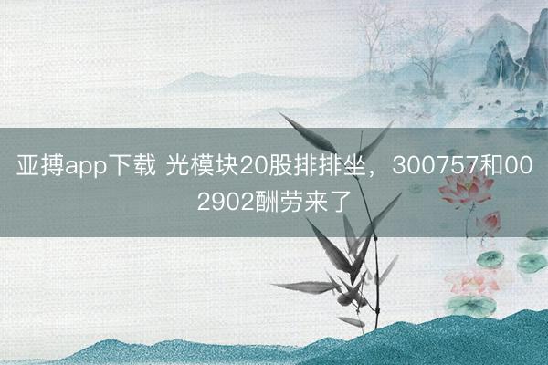 亚搏app下载 光模块20股排排坐，300757和002902酬劳来了