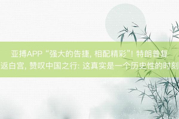 亚搏APP “强大的告捷， 相配精彩”! 特朗普复返白宫， 赞叹中国之行: 这真实是一个历史性的时刻