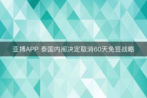 亚搏APP 泰国内阁决定取消60天免签战略